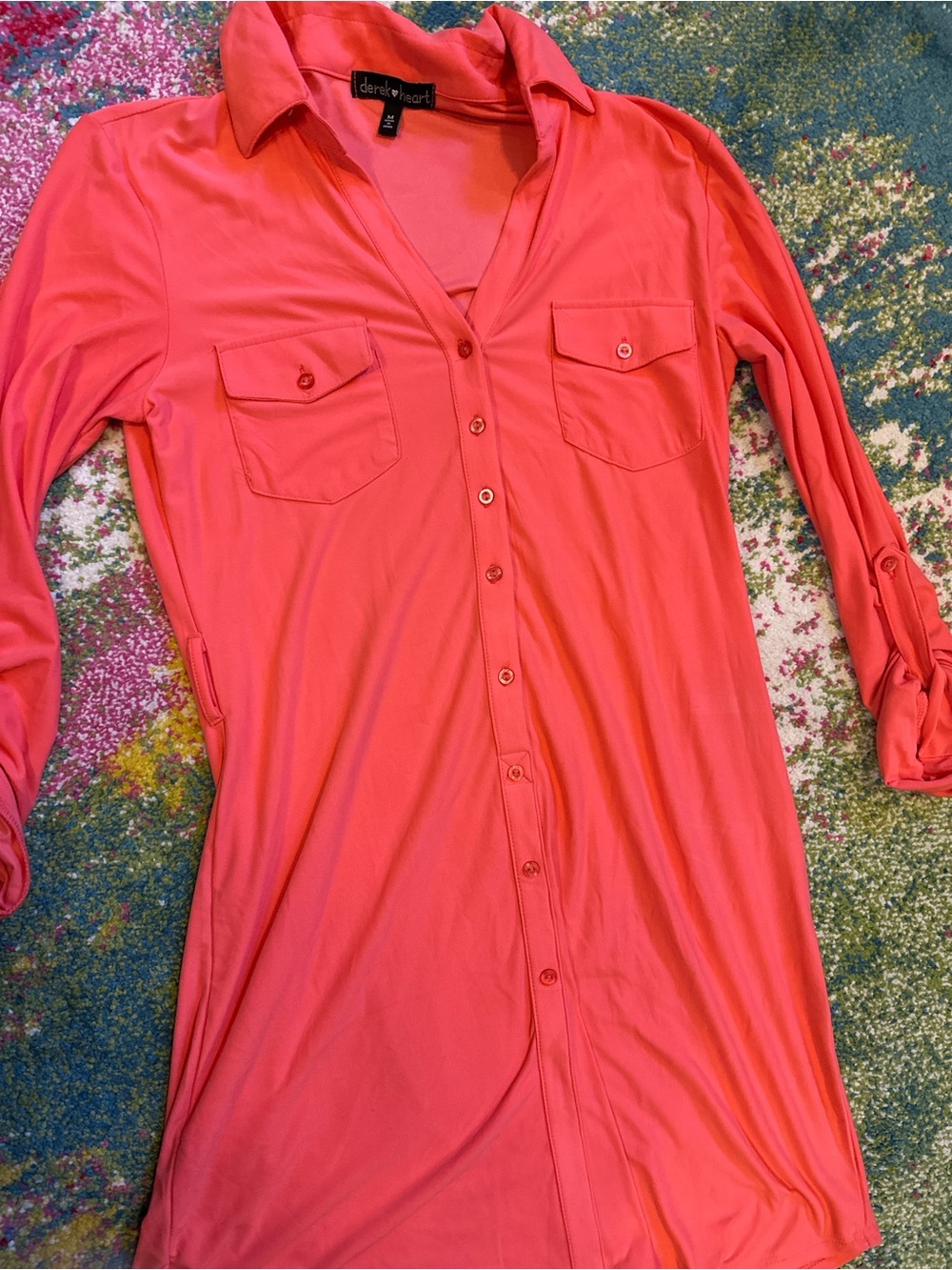 Derek Heart Coral Button-Front Shirt Dress